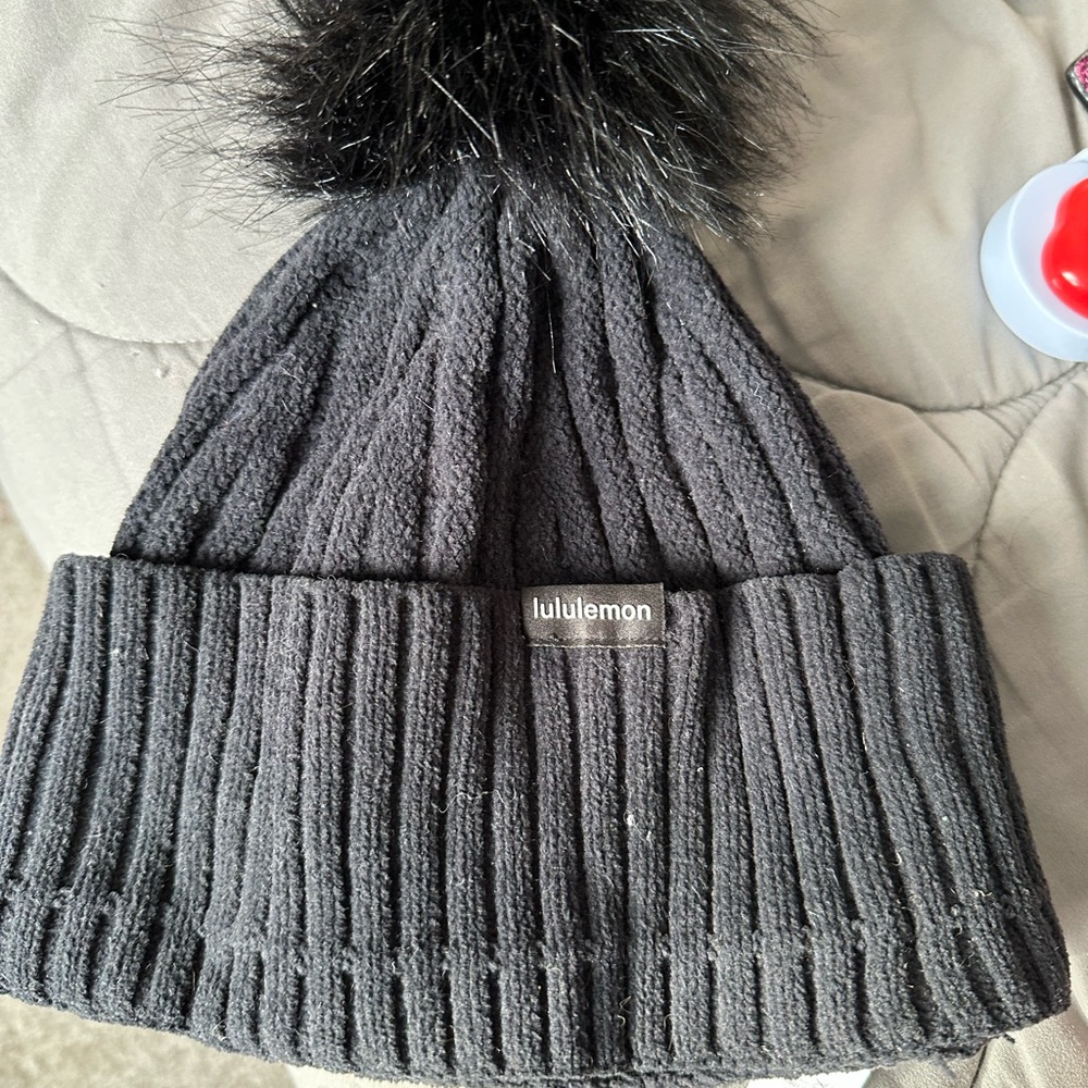 Lululemon Black Knit Beanie with Pom